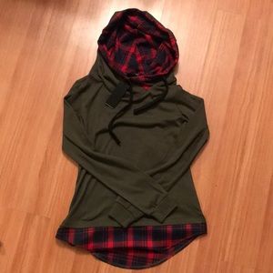 SZ MED flannel accent pullover hoodie